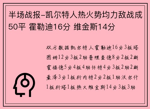 半场战报-凯尔特人热火势均力敌战成50平 霍勒迪16分 维金斯14分